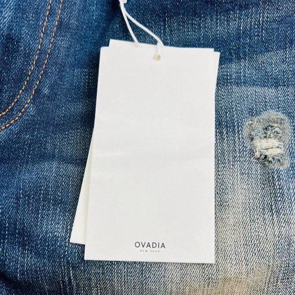 NWT OVADIA Blue Skinny 001 Cotton Elastane 5 Pocket Jeans Mens Size 36X33 - Picture 7 of 8